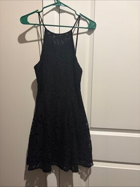 Black Lace Halter Mini Dress - Elegant Evening Fit